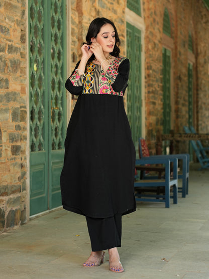 Black Handloom-cotton Kurta Set