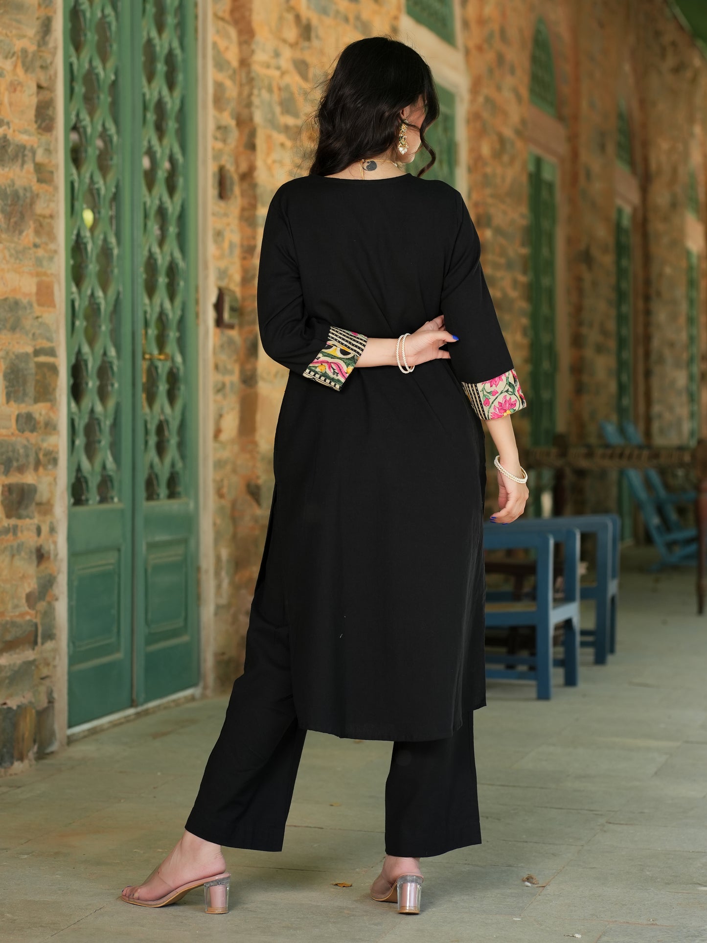 Black Handloom-cotton Kurta Set