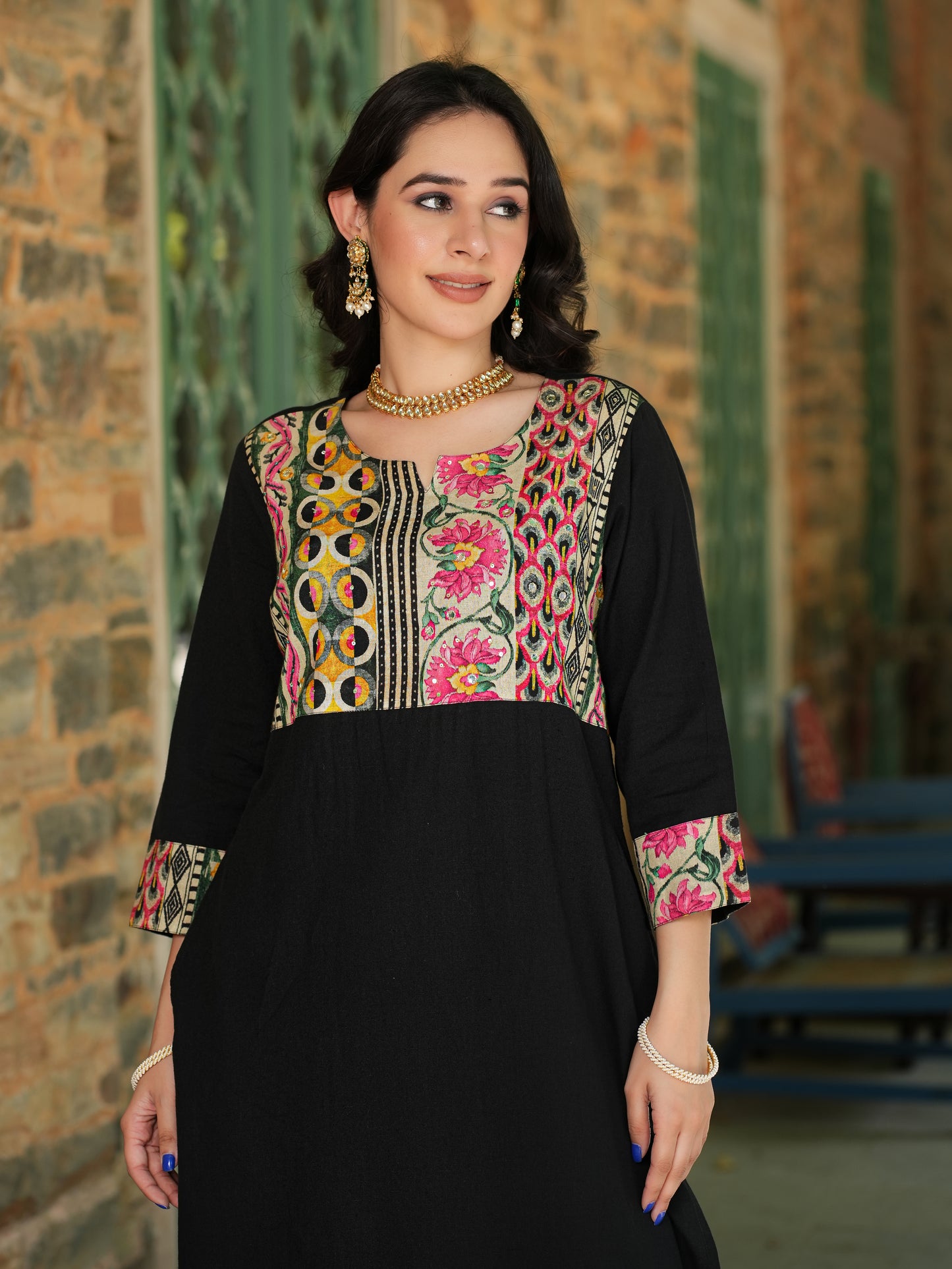 Black Handloom-cotton Kurta Set