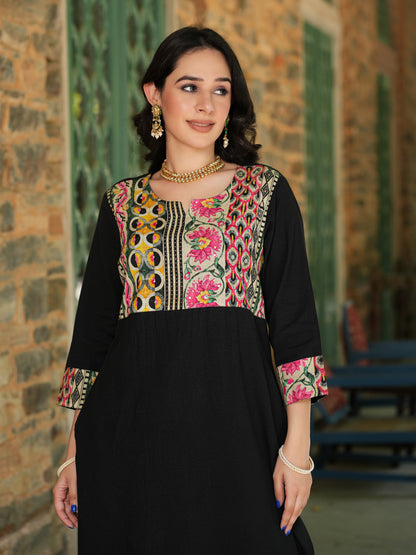 Black Handloom-cotton Kurta Set