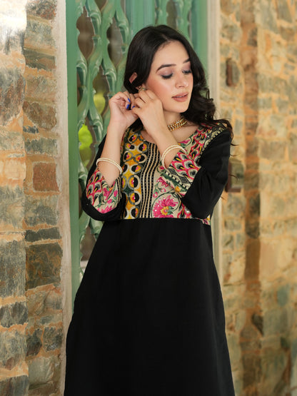Black Handloom-cotton Kurta Set