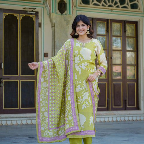 Pastel Green Floral Shimmer Suit Set