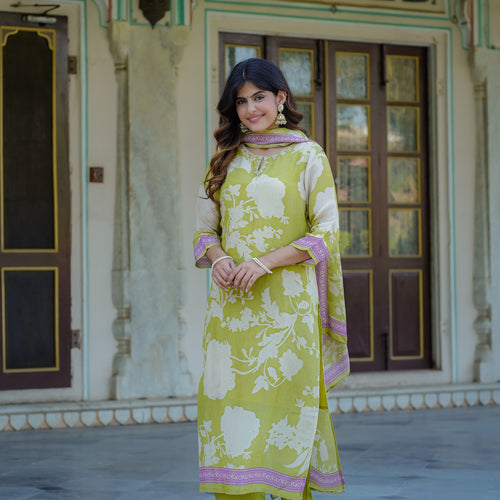 Pastel Green Floral Shimmer Suit Set