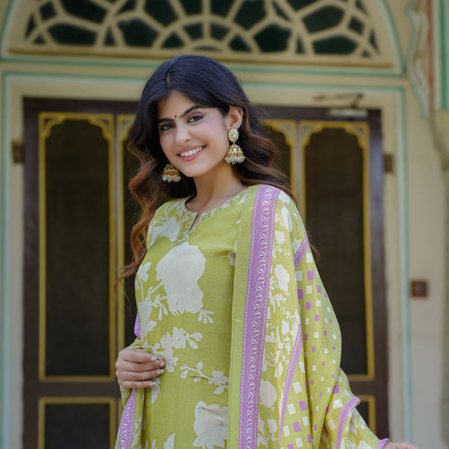 Pastel Green Floral Shimmer Suit Set