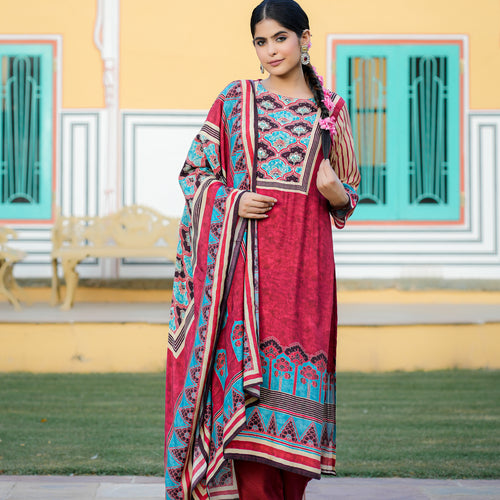 Maroon Ajrakh Pure Muslin Suit Set