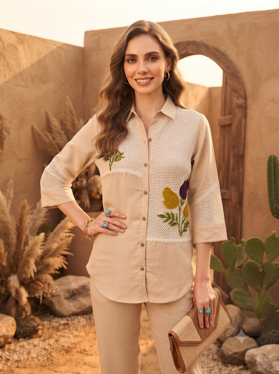 Umber Jute Applique Co-ord Set