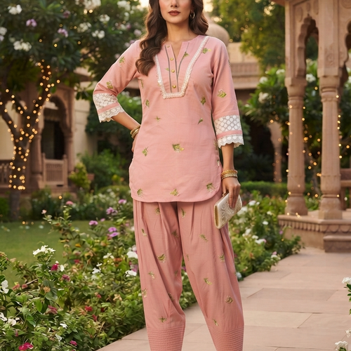 Zoya Pink Floral Embroidery Co-ord Set