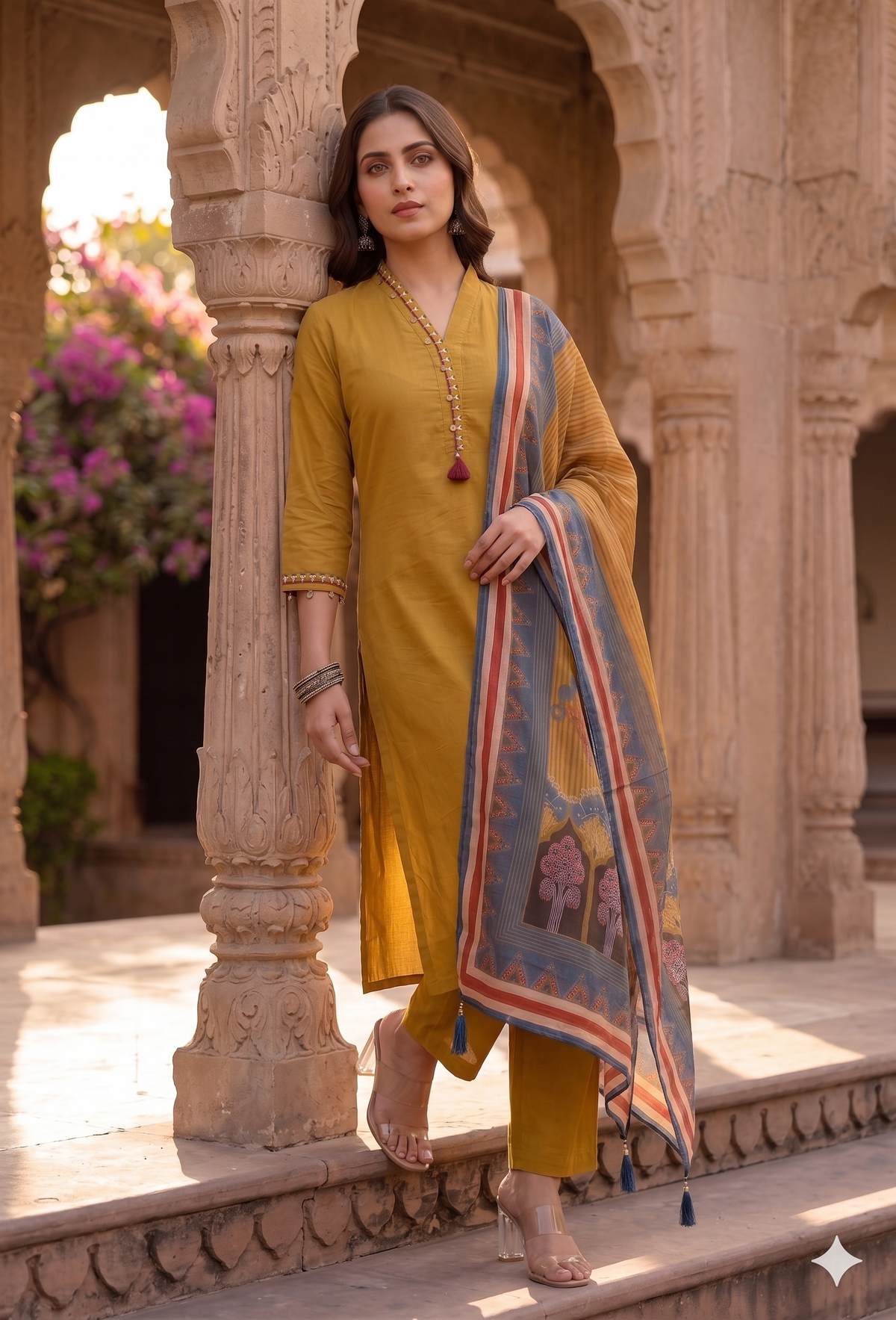 Mustard Cotton Kurta Set