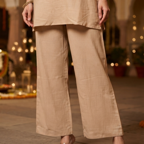 Amira Beige Mirror Work Co-ord Set