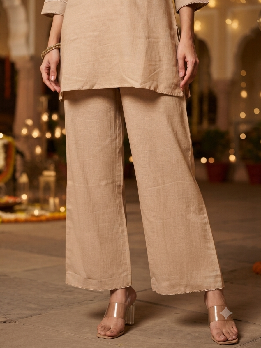 Amira Beige Mirror Work Co-ord Set