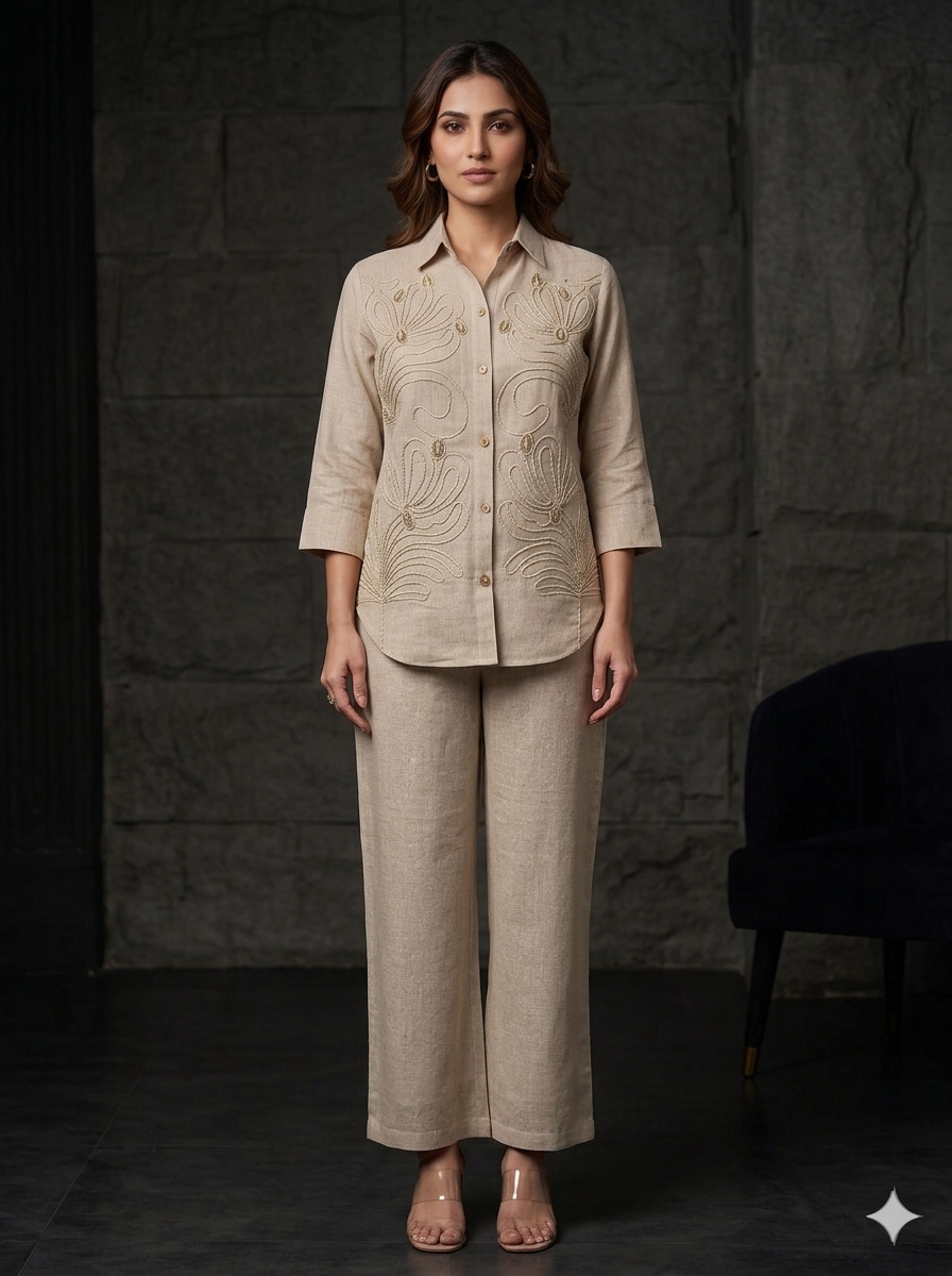 Coco Hand Embroidery Jute Co-ord Set