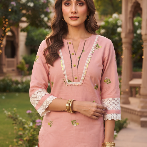 Zoya Pink Floral Embroidery Co-ord Set