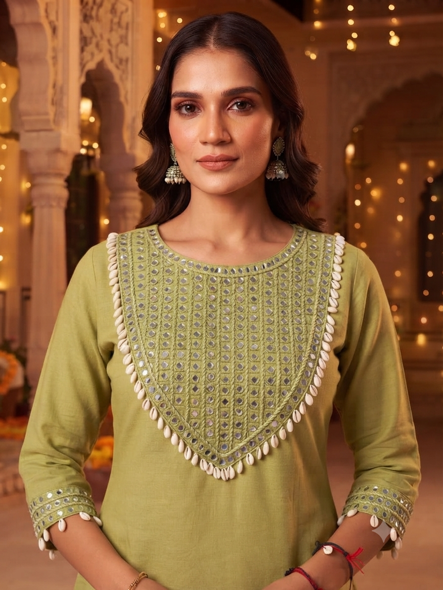 Rida Green Shell & Mirror Co-ord Set