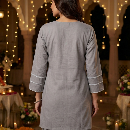 Amira Fossil Grey Mirror Work Co-ord Set