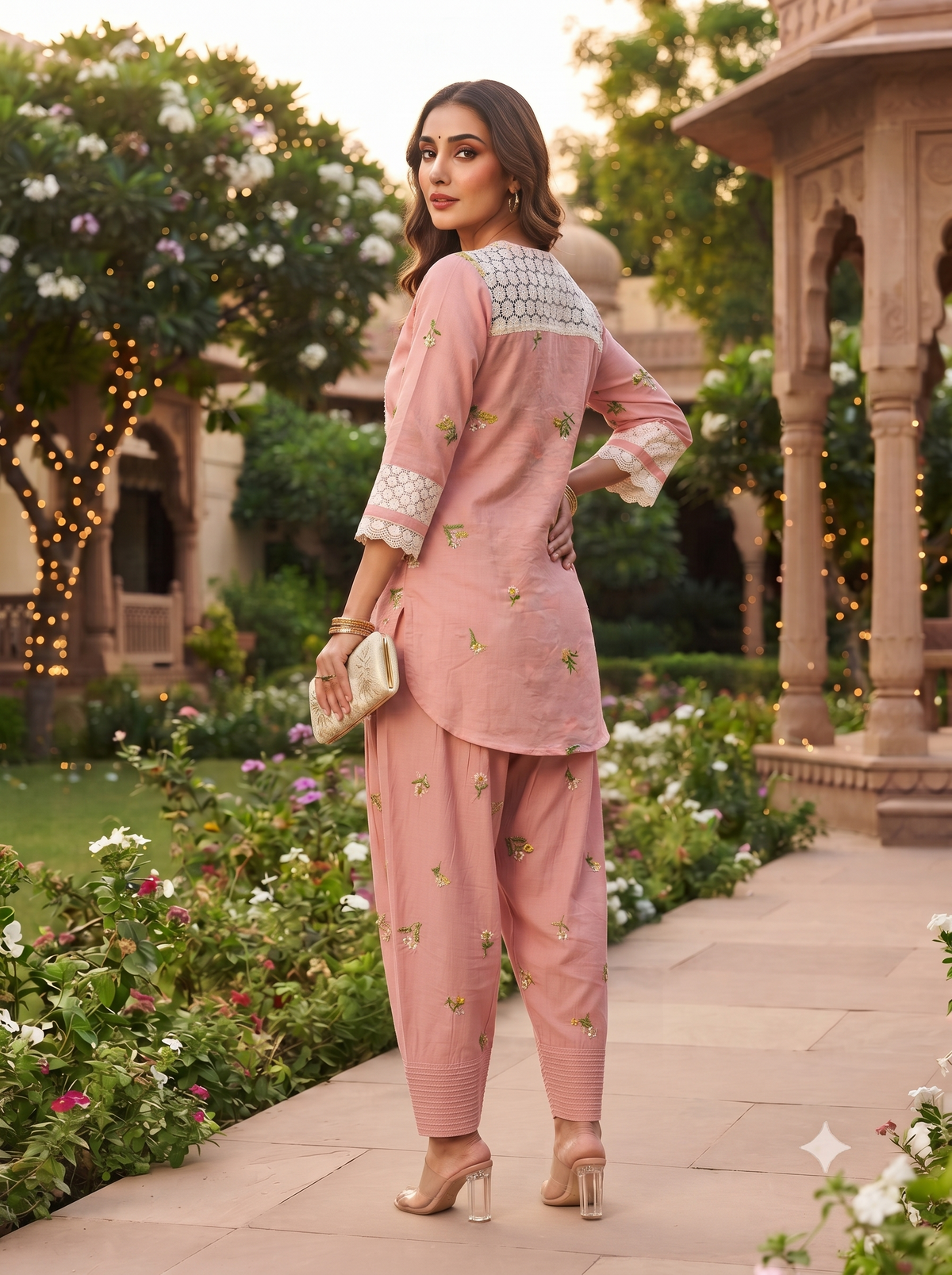 Zoya Pink Floral Embroidery Co-ord Set