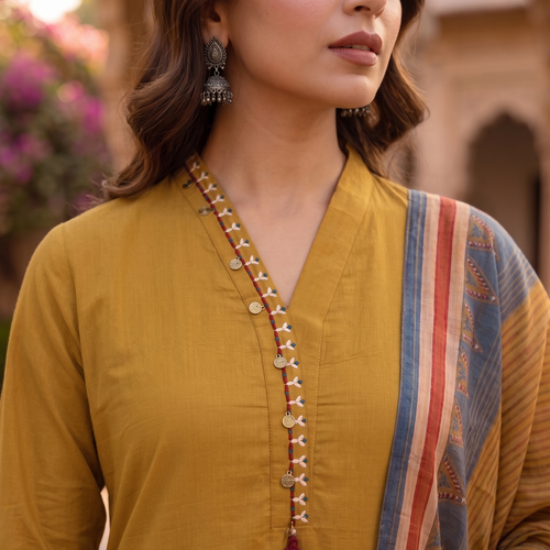 Mustard Cotton Kurta Set
