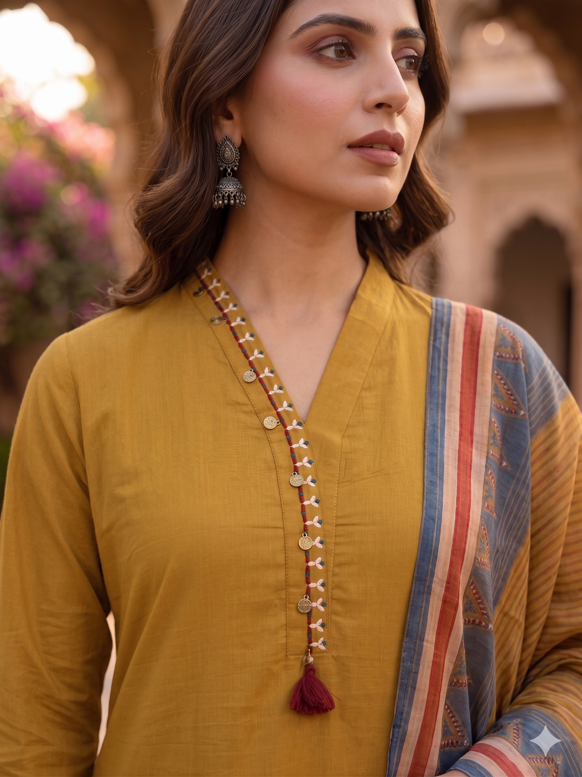 Mustard Cotton Kurta Set