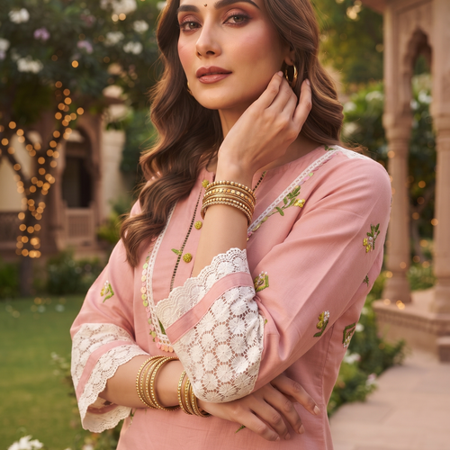 Zoya Pink Floral Embroidery Co-ord Set
