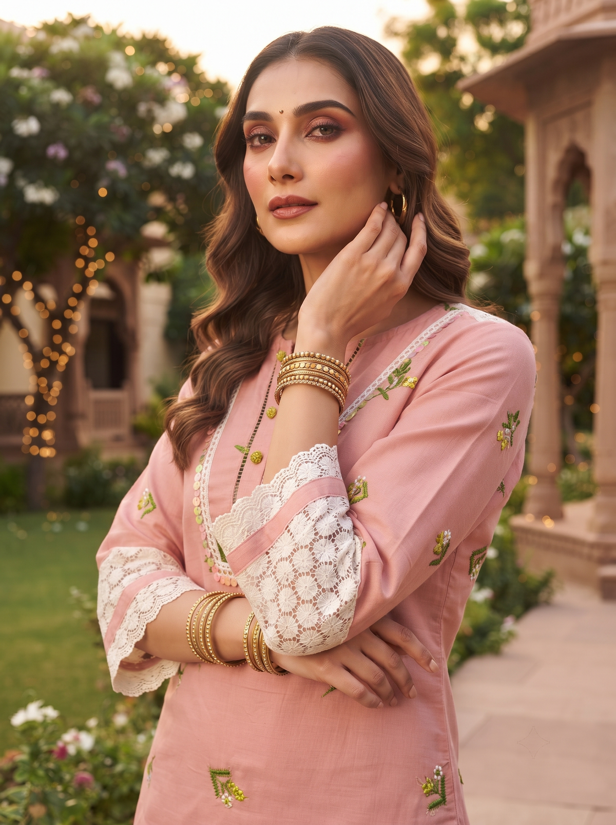 Zoya Pink Floral Embroidery Co-ord Set