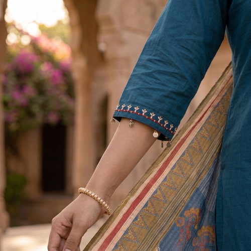 Teal Blue Cotton Kurta Set