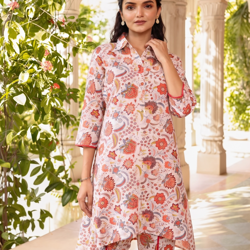 Aza Peach Asymmetrical Kurta Set