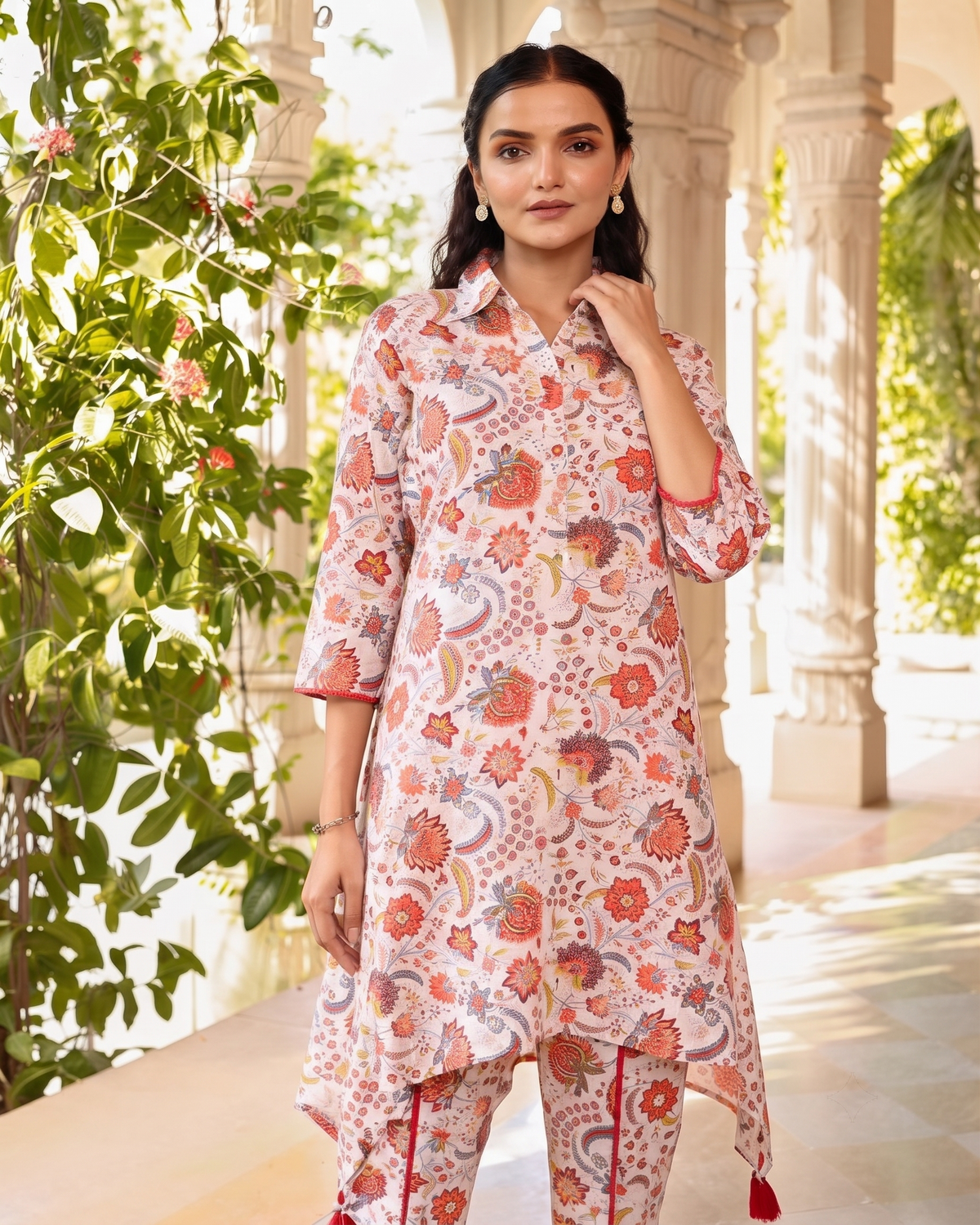 Aza Peach Asymmetrical Kurta Set