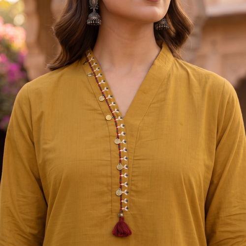 Mustard Cotton Kurta Set