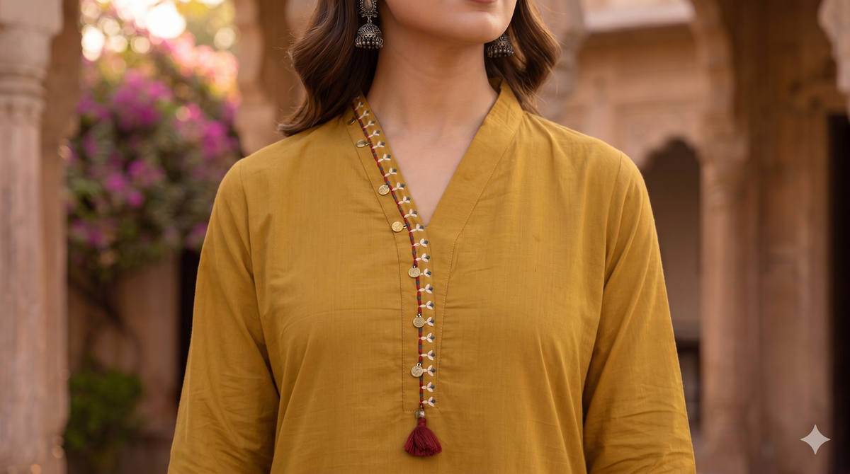 Mustard Cotton Kurta Set