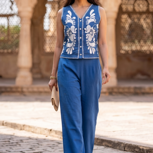Faye Floral Embroidered Vest Set