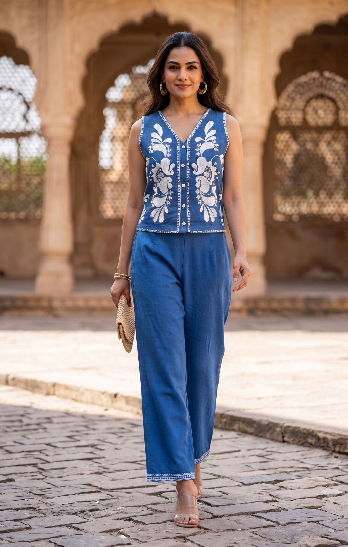 Faye Floral Embroidered Vest Set