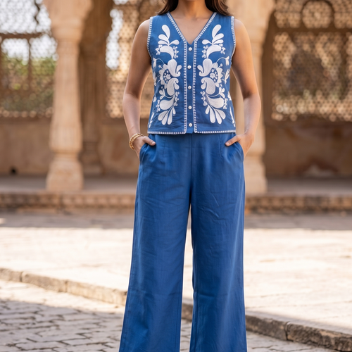 Faye Floral Embroidered Vest Set