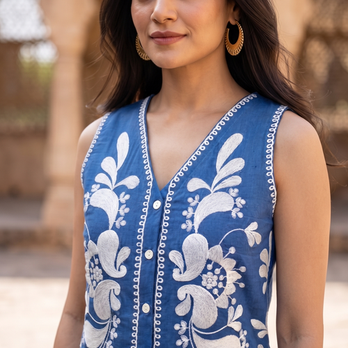Sylvie Floral Embroidered Vest Set