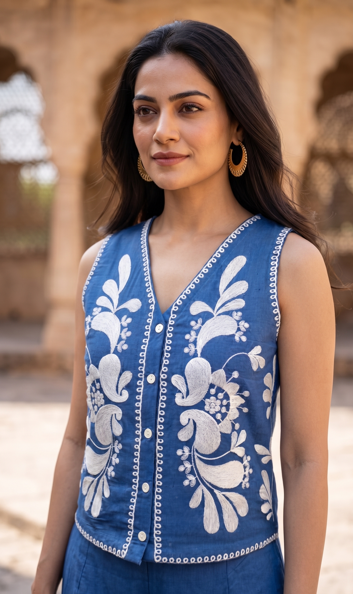 Sylvie Floral Embroidered Vest Set