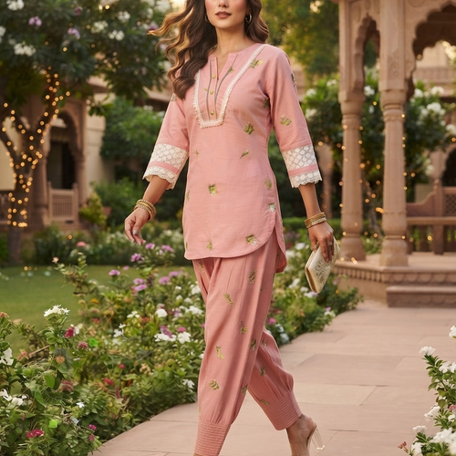 Zoya Pink Floral Embroidery Co-ord Set