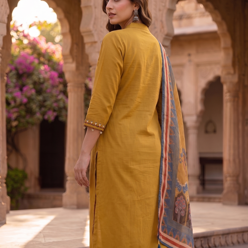 Mustard Cotton Kurta Set