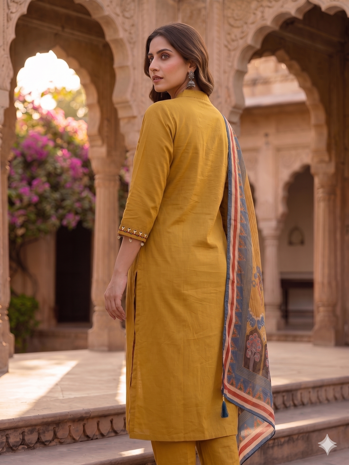 Mustard Cotton Kurta Set