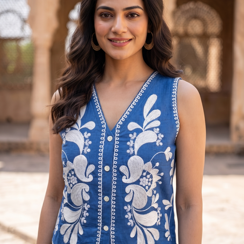 Faye Floral Embroidered Vest Set
