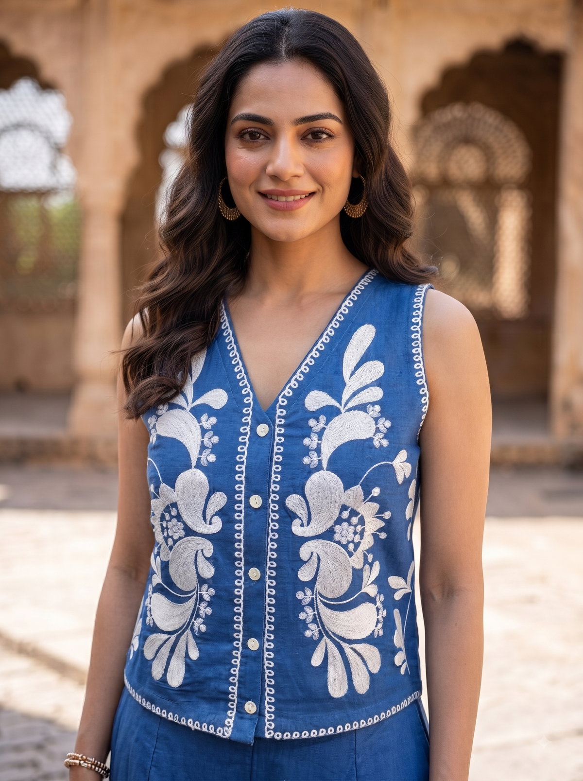Faye Floral Embroidered Vest Set
