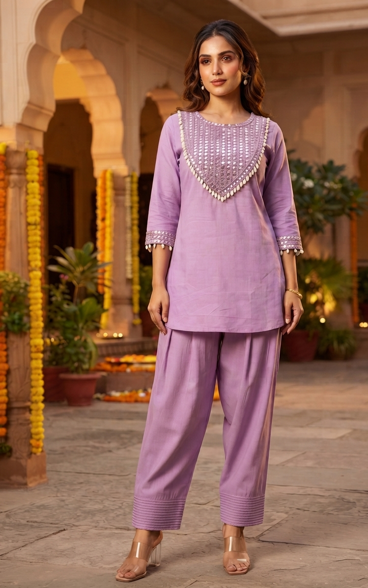 Rida Purple Shell & Mirror Co-ord Set