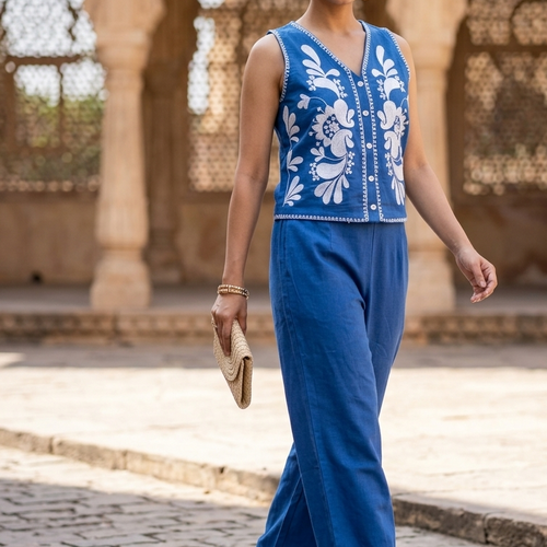 Sylvie Floral Embroidered Vest Set