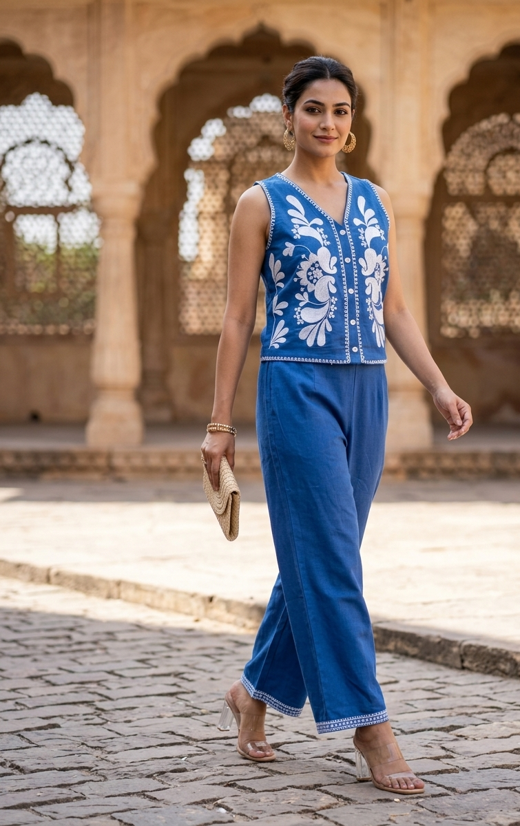 Sylvie Floral Embroidered Vest Set