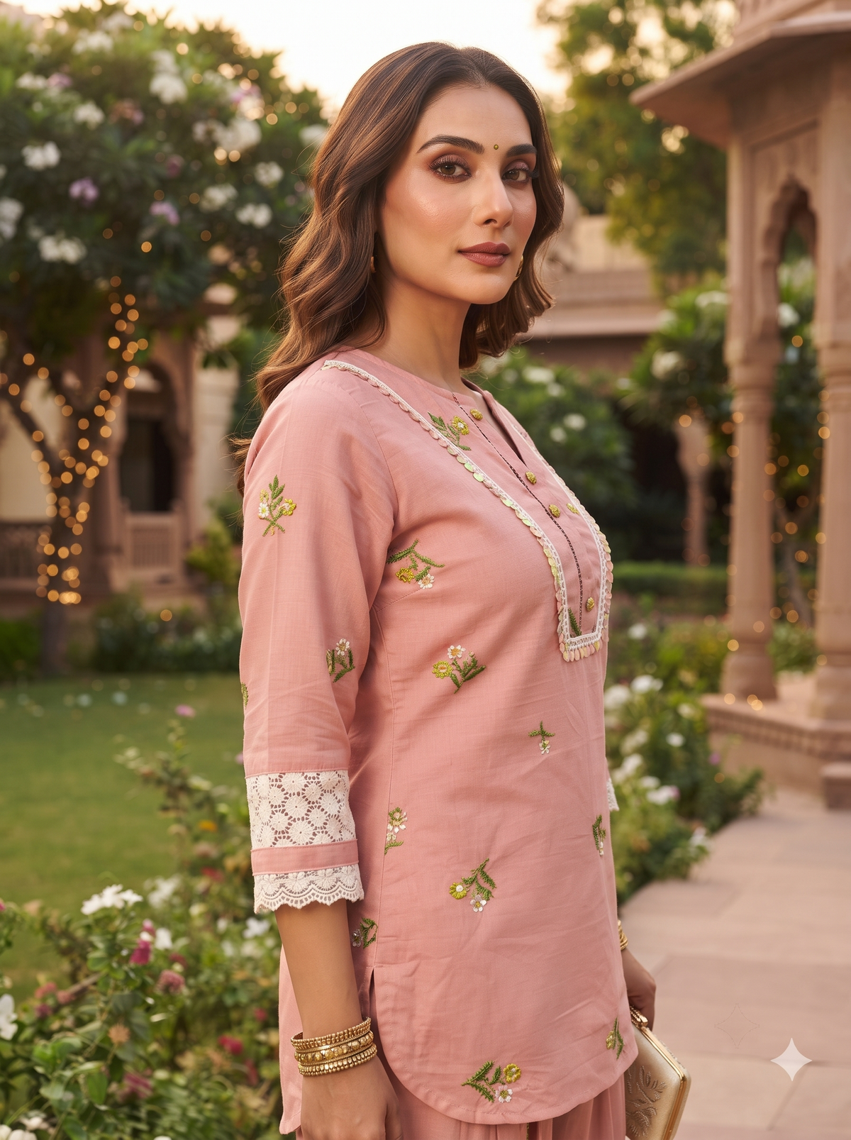 Zoya Pink Floral Embroidery Co-ord Set