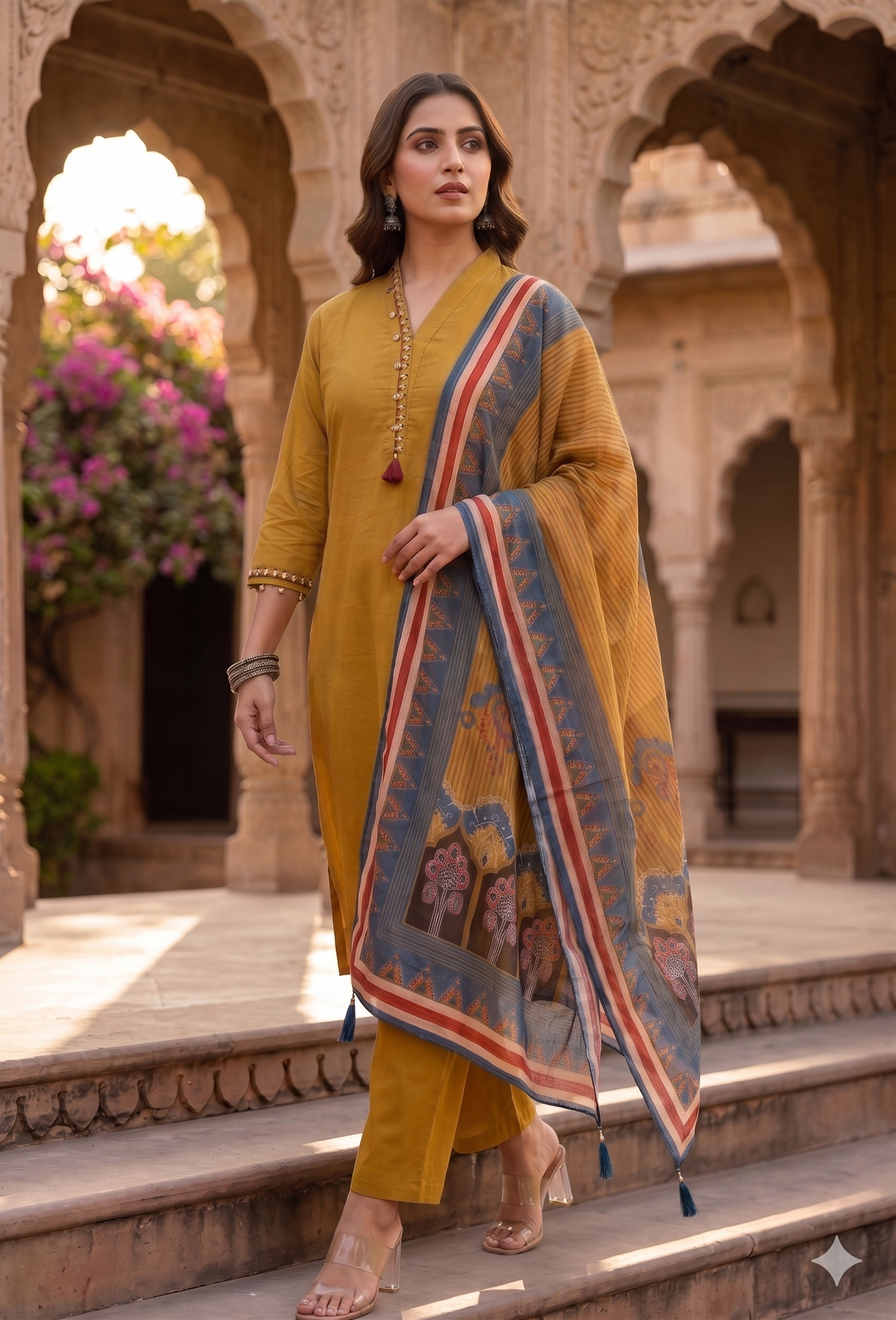 Mustard Cotton Kurta Set