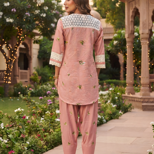 Zoya Pink Floral Embroidery Co-ord Set