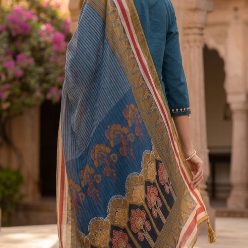 Teal Blue Cotton Kurta Set