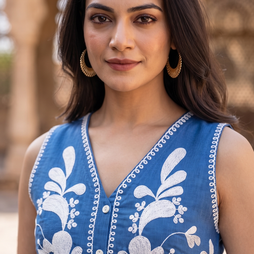Faye Floral Embroidered Vest Set