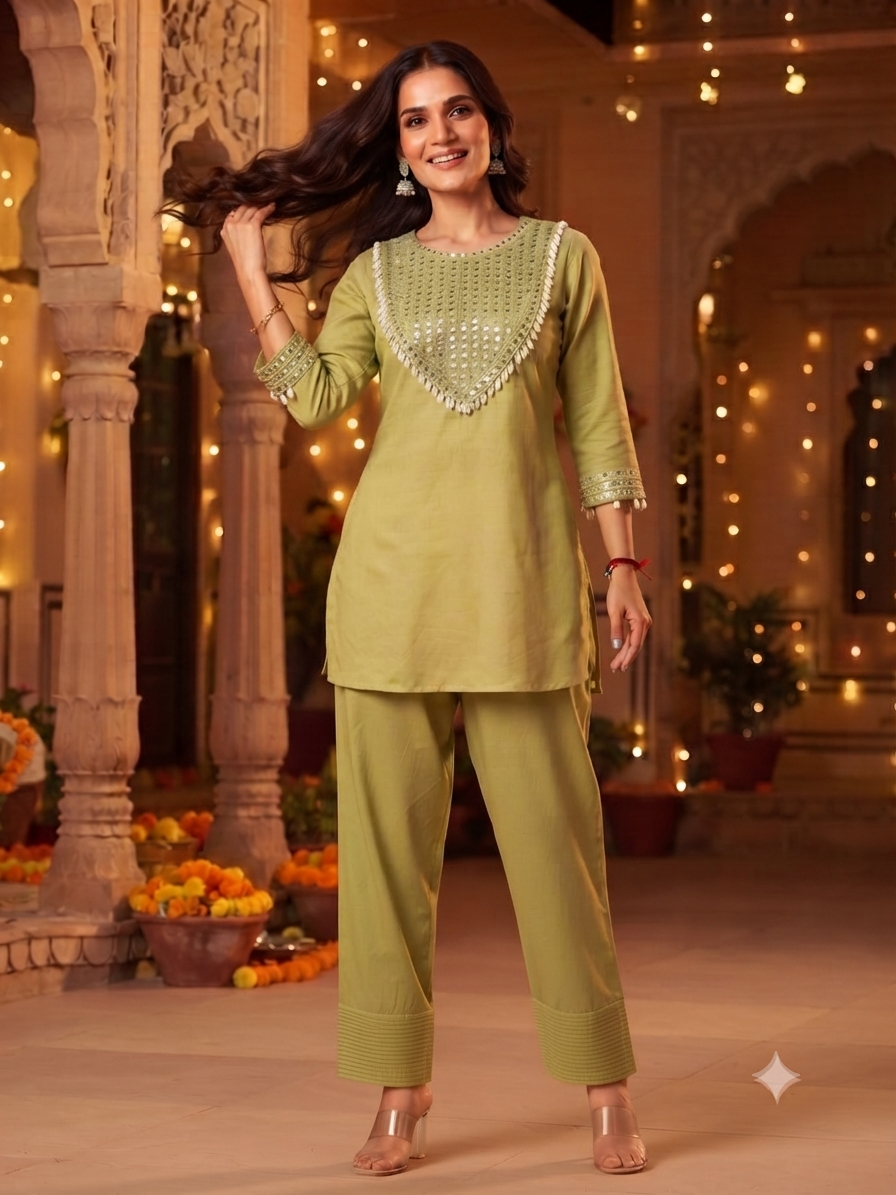 Rida Green Shell & Mirror Co-ord Set