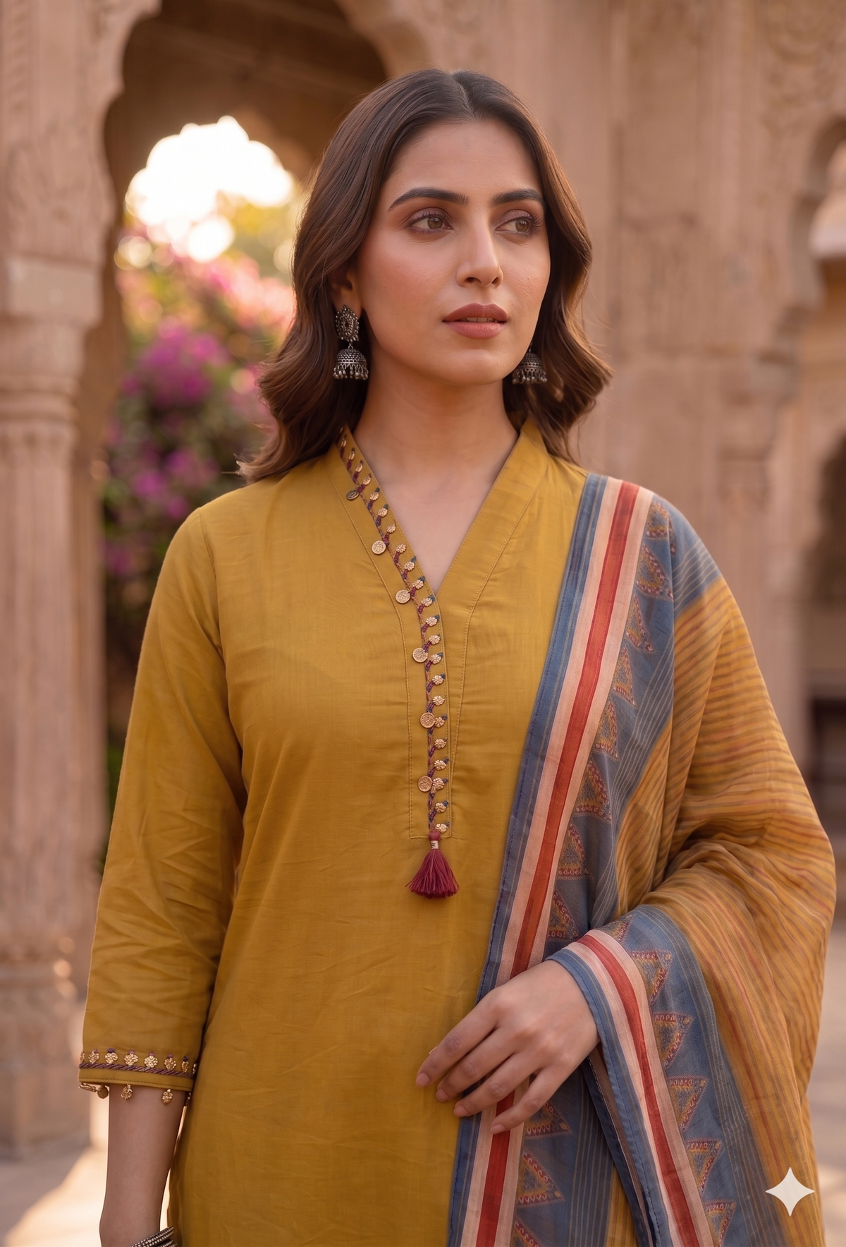 Mustard Cotton Kurta Set