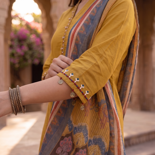 Mustard Cotton Kurta Set