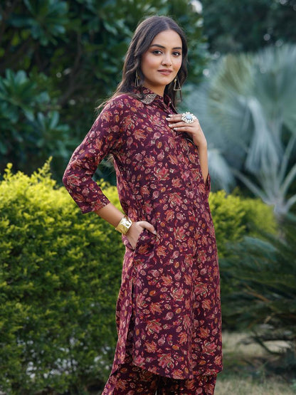 Wine Floral Co-ord Set